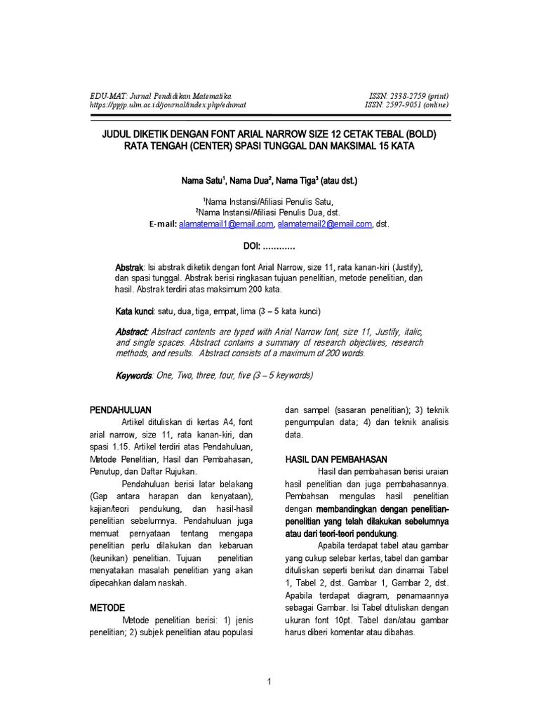 Template Artikel Jurnal Edu-Mat - Versi | PDF