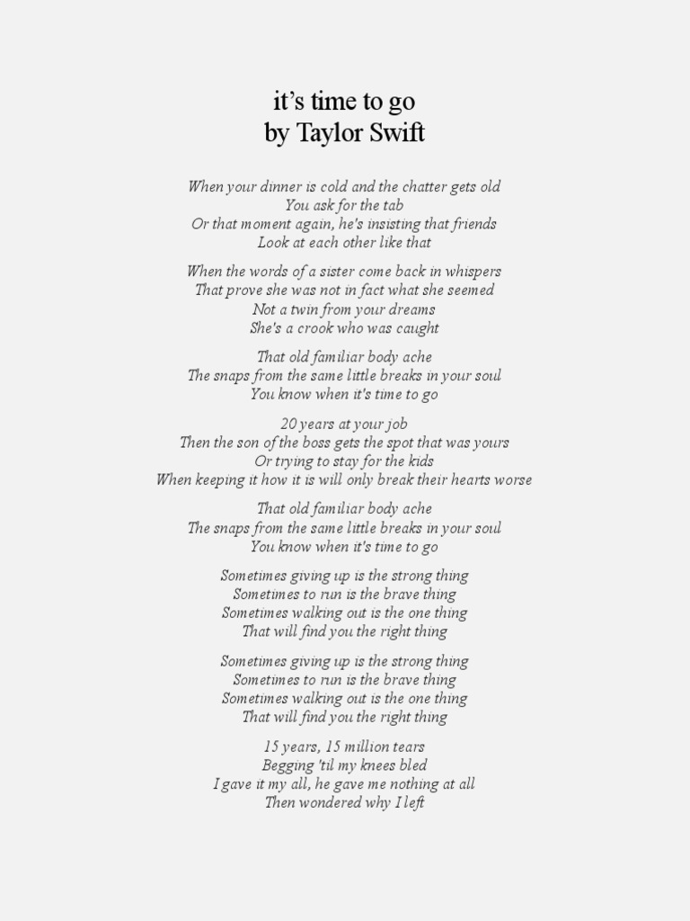 It's Time To Go Lyrics | PDF