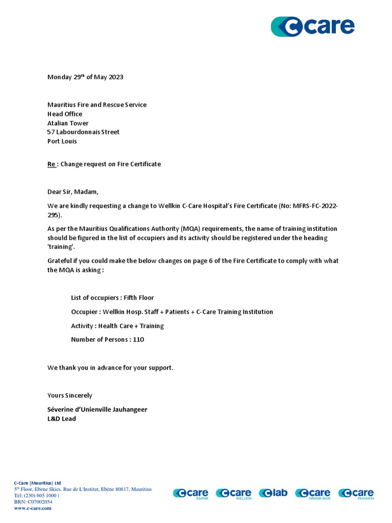 Letter - Change Request - Fire Services (003) | PDF