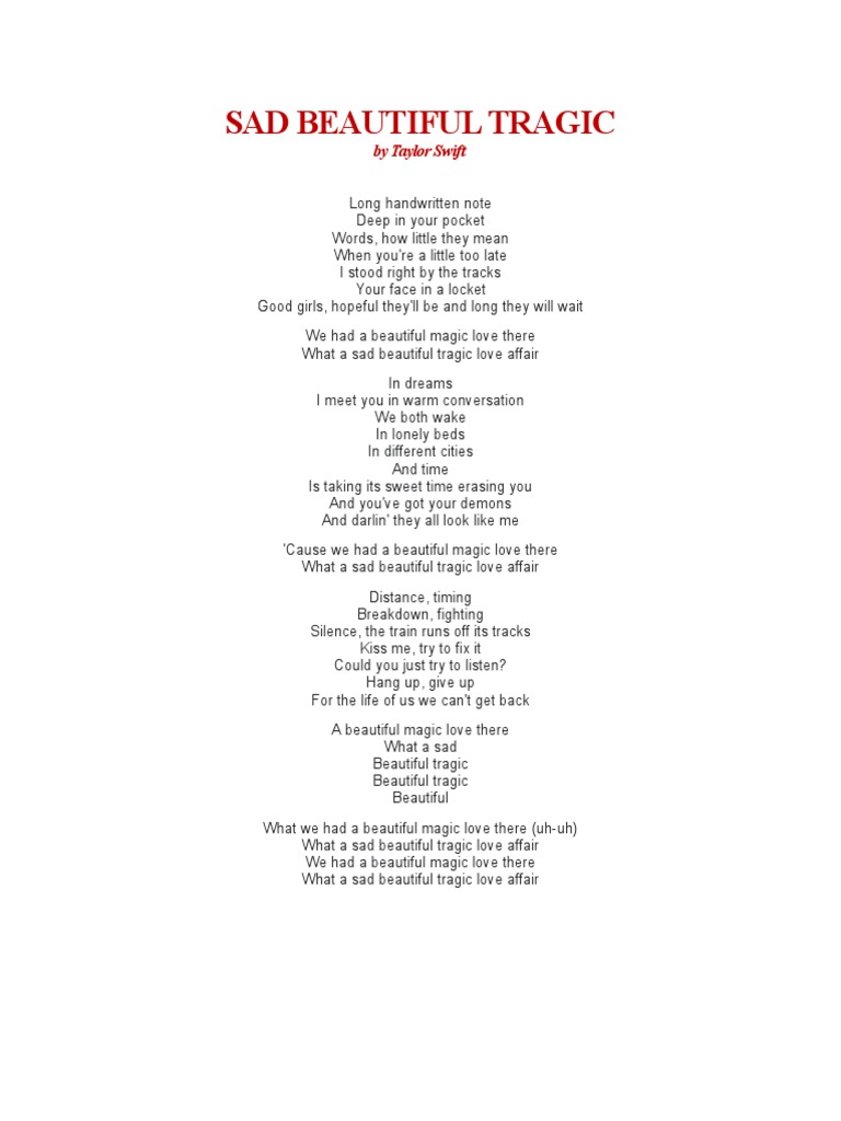 Sad Beautiful Tragic Lyrics | PDF | Poetry