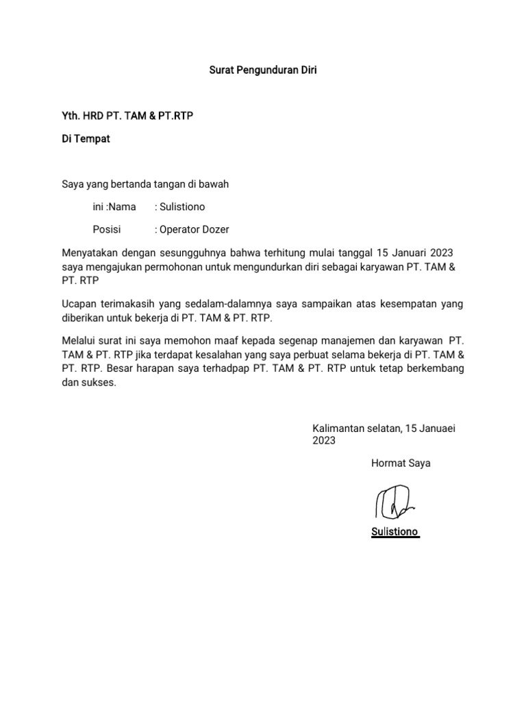 Surat Pengunduran Diri | PDF