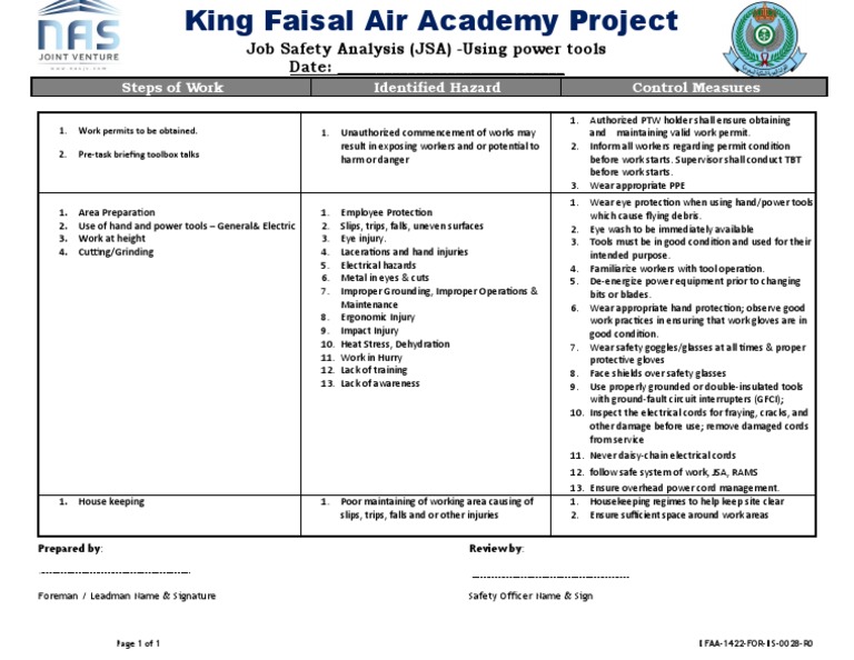 Power Tools Jsa PDF Occupational Safety And Health Personal