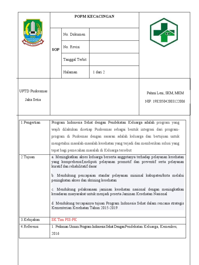 Sop Pendataan Pis-Pk | PDF