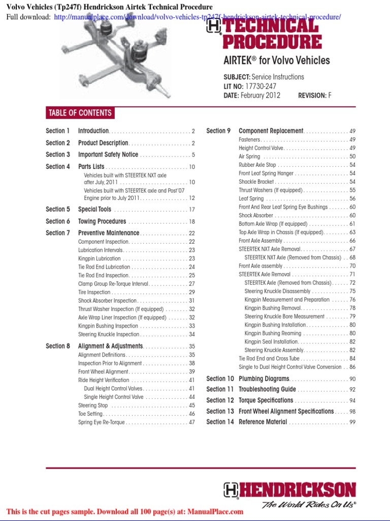 Volvo Vehicles Tp247f Hendrickson Airtek Technical Procedure | PDF ...