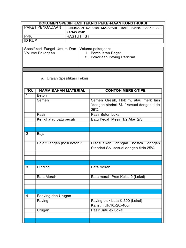 Spesifikasi Teknis Konstruksi Gapura | PDF