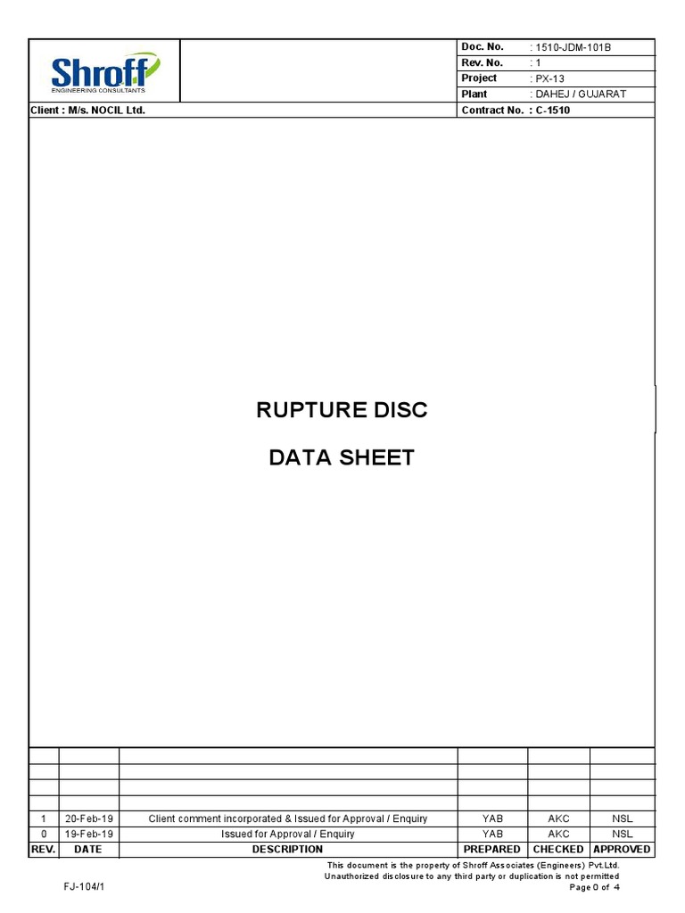 Rupture Disc Data Sheet 1510JDM101B (R1) PDF Transparent