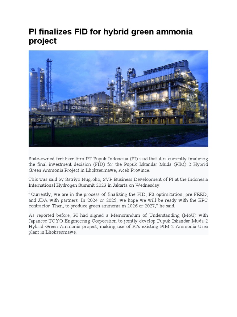 FID Finalized for Green Ammonia Project | PDF