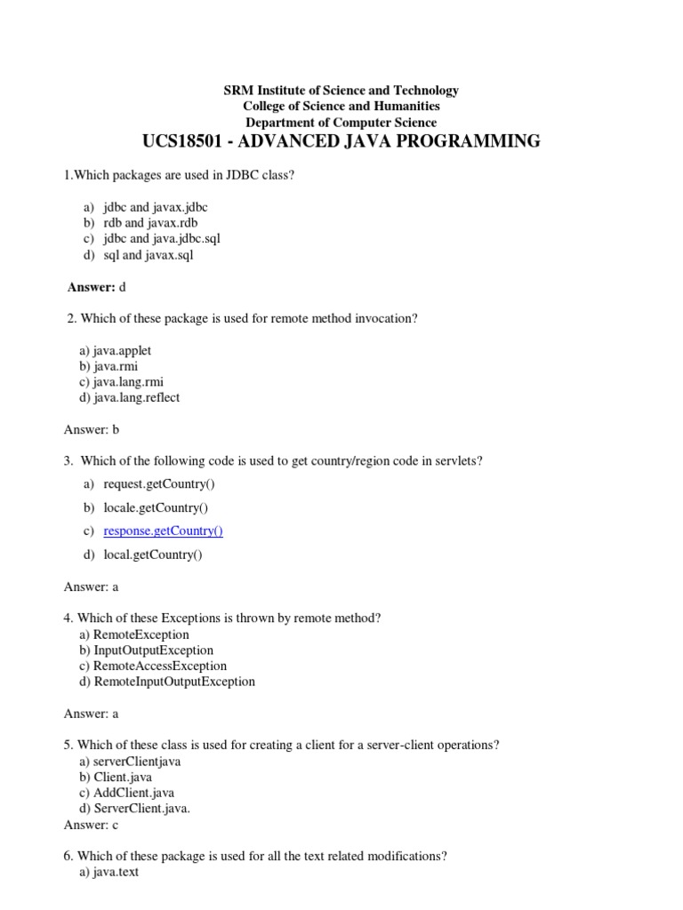 All Units Advanced Java MCQ Question Bank | PDF | Software Architecture ...