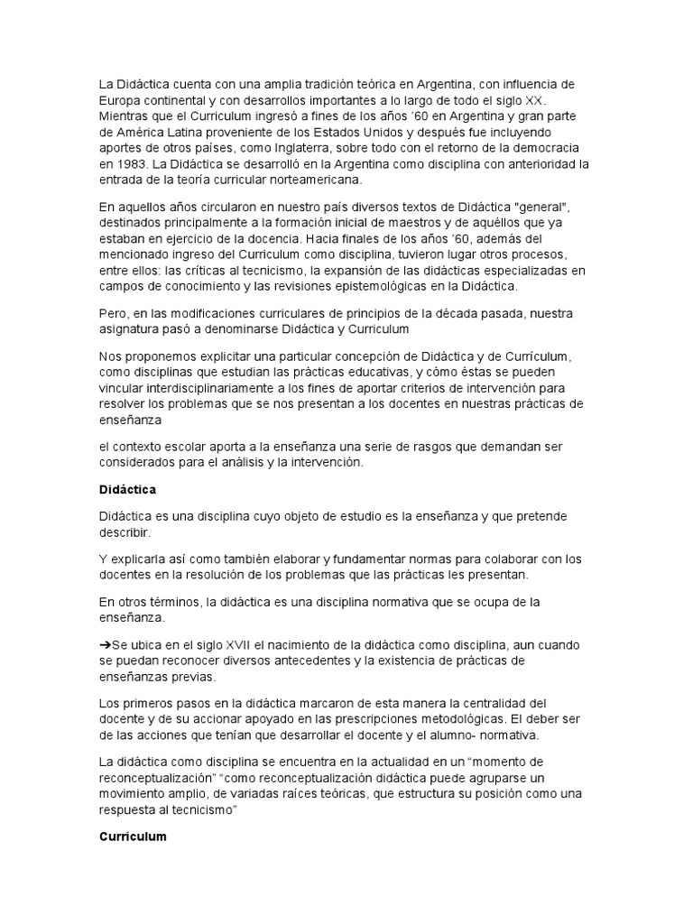 Didáctica y Currículum en Argentina | PDF | Plan de estudios | Enseñando