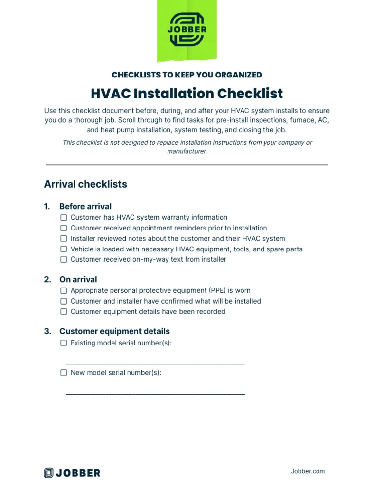Comprehensive HVAC Installation Checklist | PDF | Thermostat ...