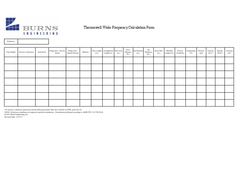 Thermowell Wake Frequency Calculation Form PDF