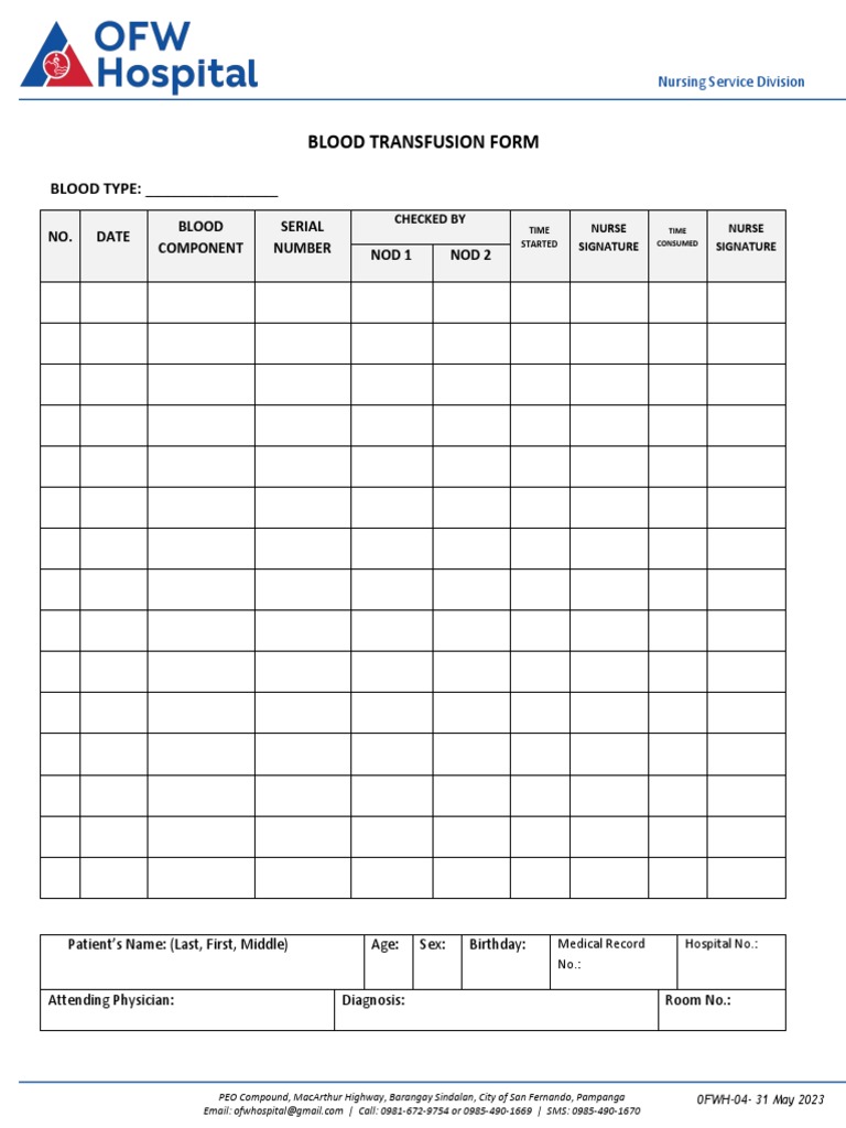 Blood Transfusion Monitoring Form | PDF