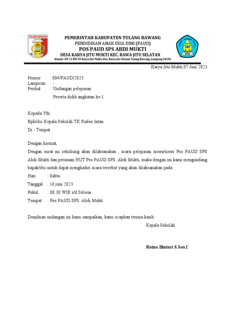 Undangan Kepala Sekolah 004 | PDF