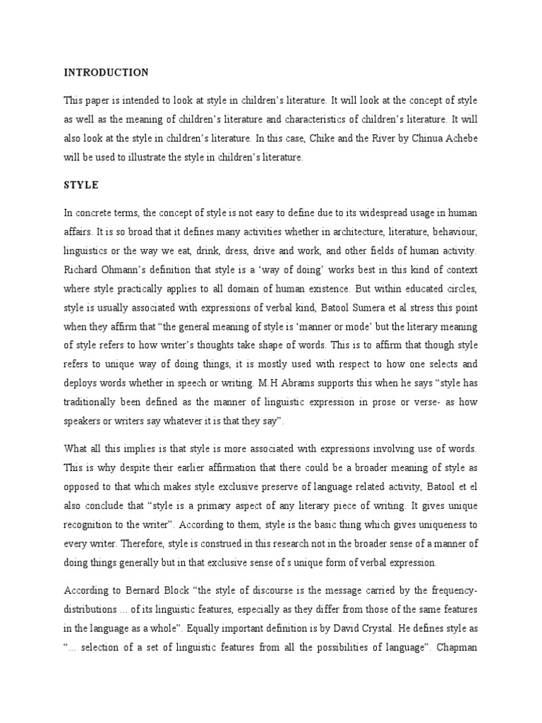 Style in Children's Literature Analysis | PDF | Narration | Children's ...