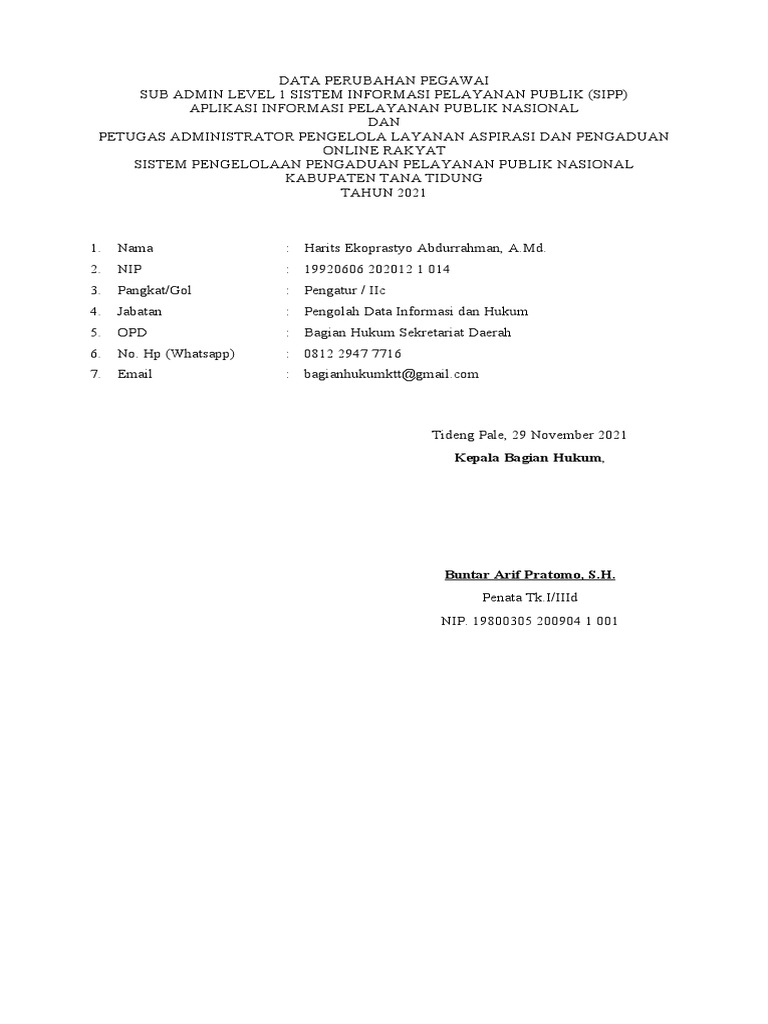 Data Pegawai Penunjukan Admin Pdf