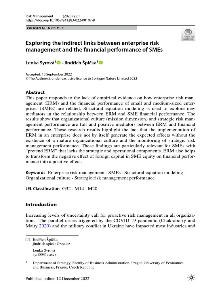 Enterprise Risk Management Pdf Structural Equation Modeling Risk
