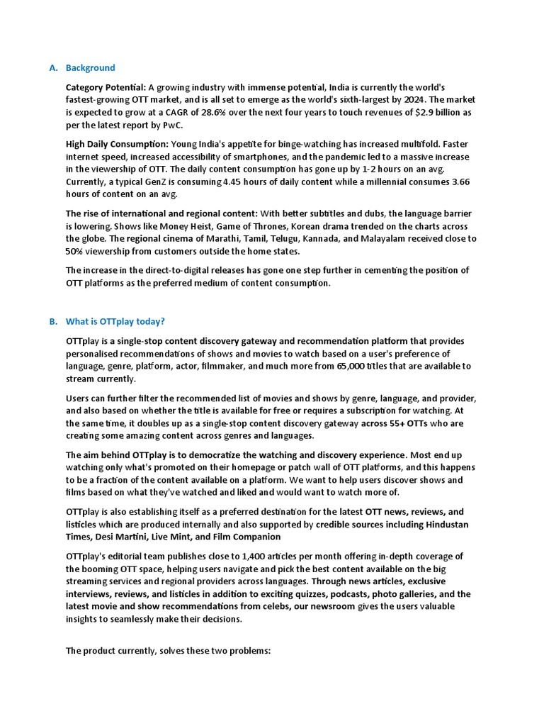 Ottplay subscriptions agency brief pdf subscription business model