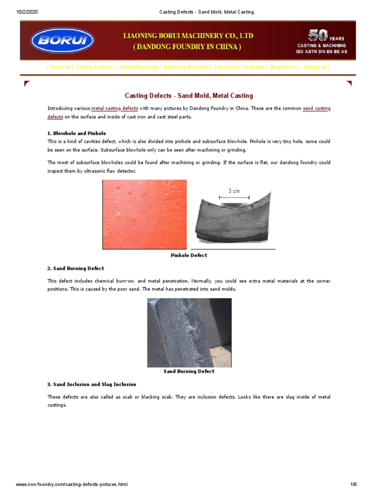 Casting Defects Sand Mold, Metal Casting PDF Casting (Metalworking) Foundry