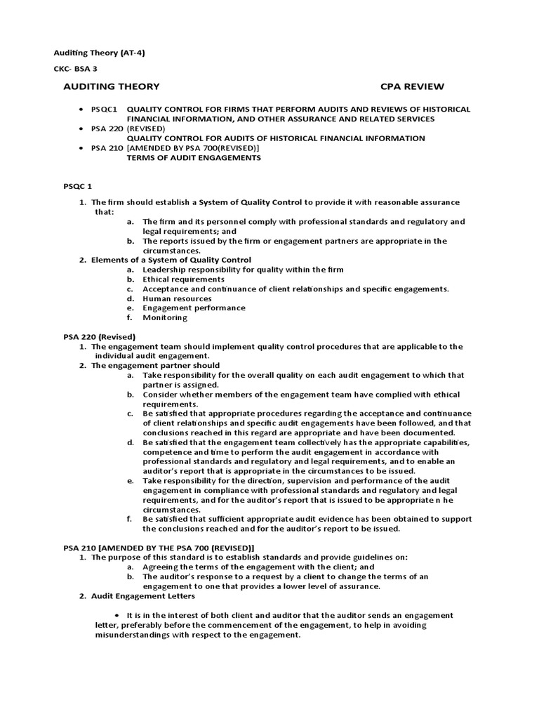 At 04 PSQC Psa 20 Psa 210 | PDF | Audit | Financial Audit