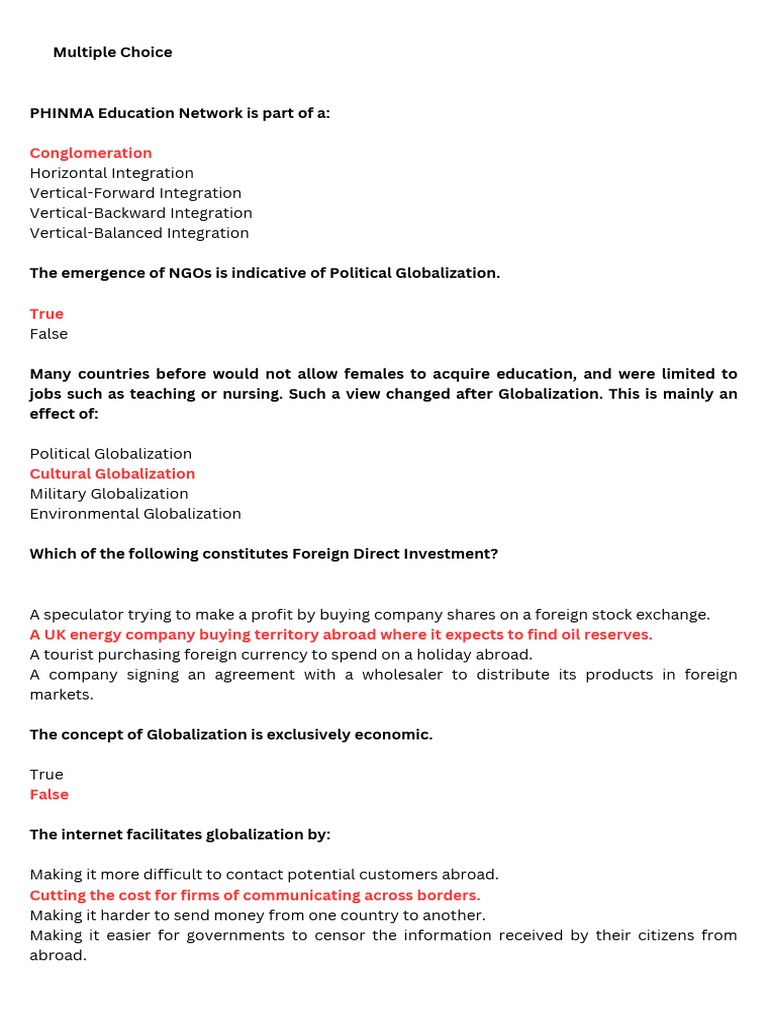 GEN005 Quiz 2 ANSWER KEY PDF Globalization Economic Globalization