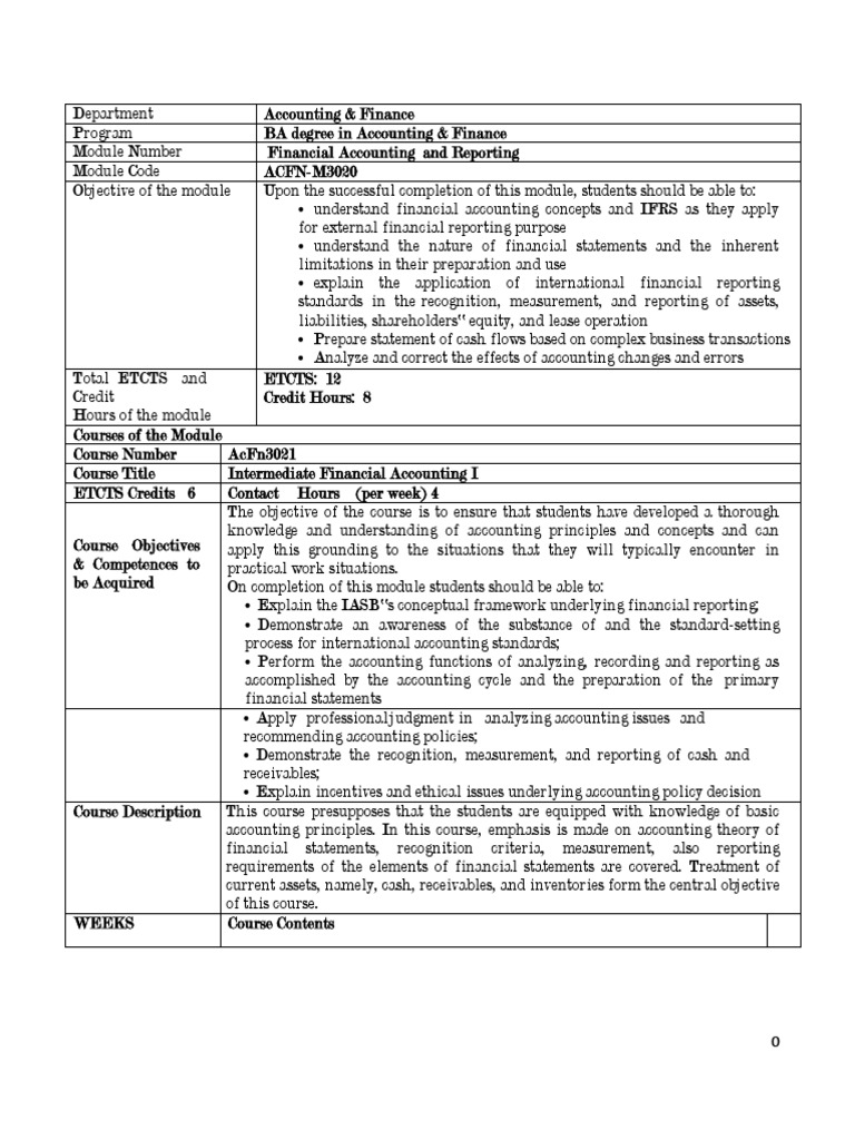 Intermediate Financial Accounting I Ii Course Outline Pdf Financial
