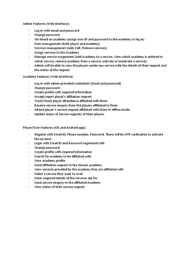 Sports MGMT App Features PDF