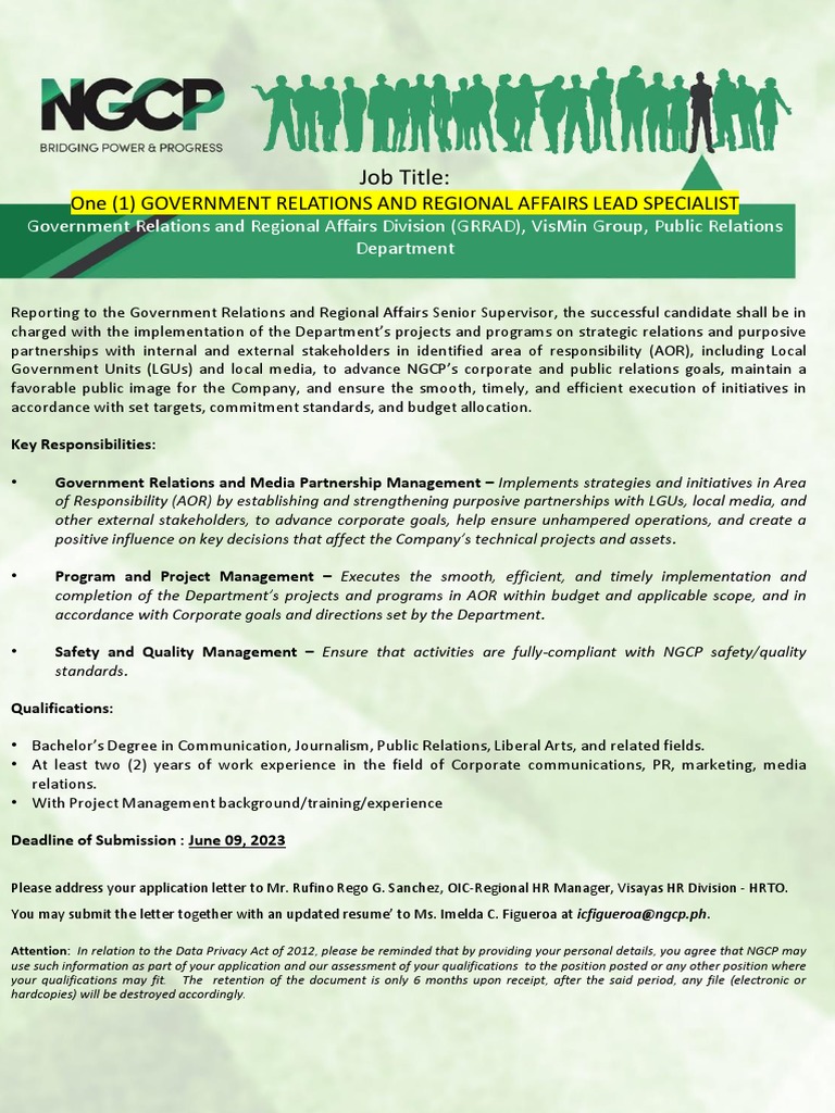 Government Relations Lead Specialist Role | PDF | Public Relations ...