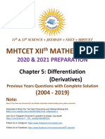 Derivatives - 12th - Mathematics - MHTCET - Last 16 Years