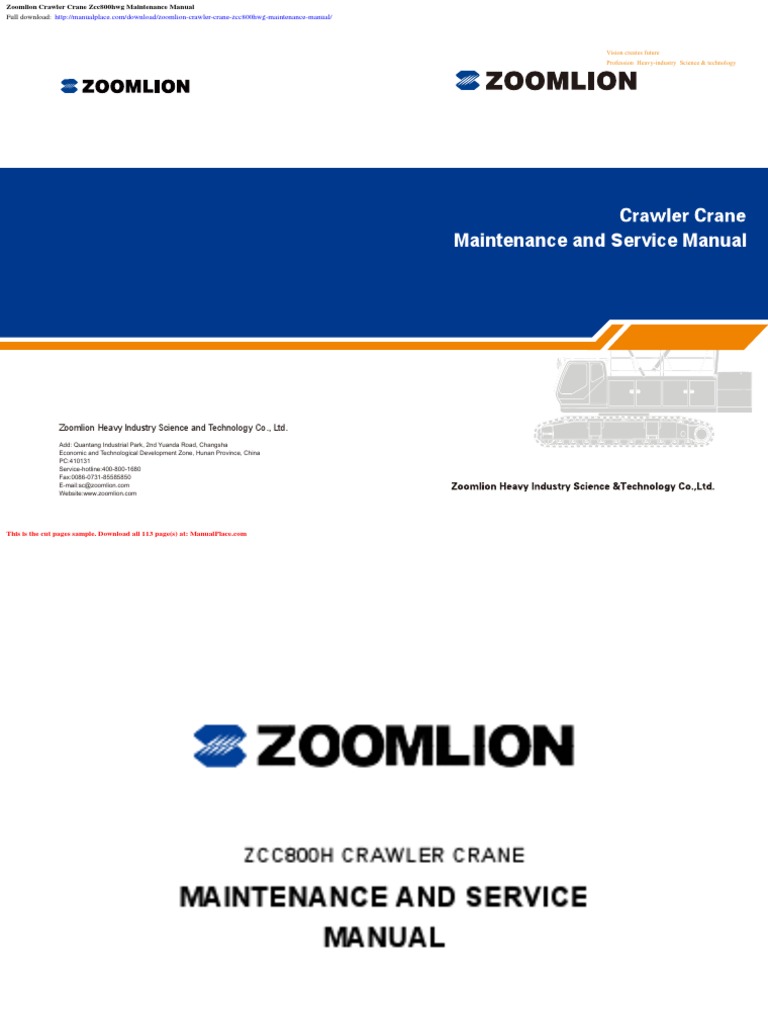 Zoomlion Crawler Crane Zcc800hwg Maintenance Manual | PDF | Crane ...