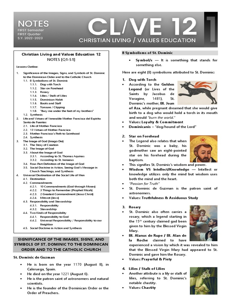 NOTES S1Q1 Christian Living and Values Education 12 PDF Image Of