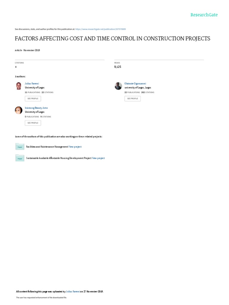 Factors Affecting Cost and Time Overrun in Construction Project PDF