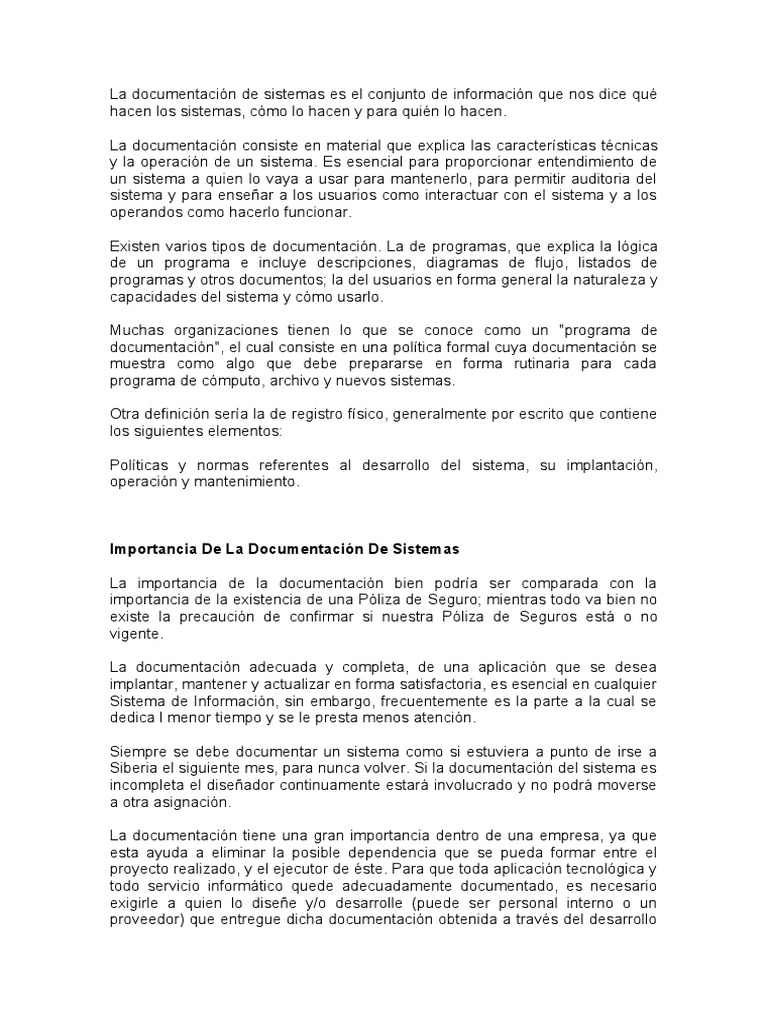 Importancia de la Documentación de Sistemas | PDF | Programa de ...