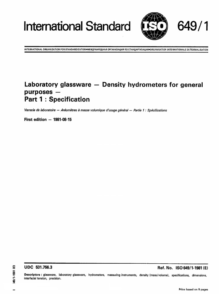 Iso 649-1-1981 | PDF | Surface Tension | Liquids