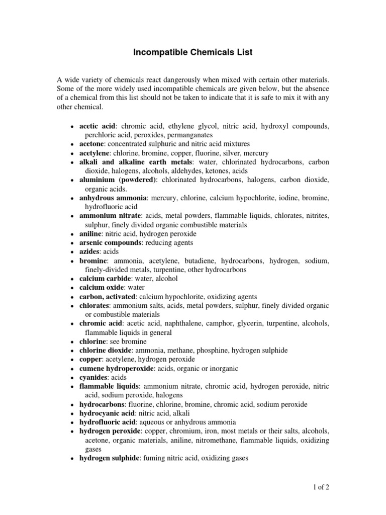 Chemicals List PDF Chlorine Acetic Acid