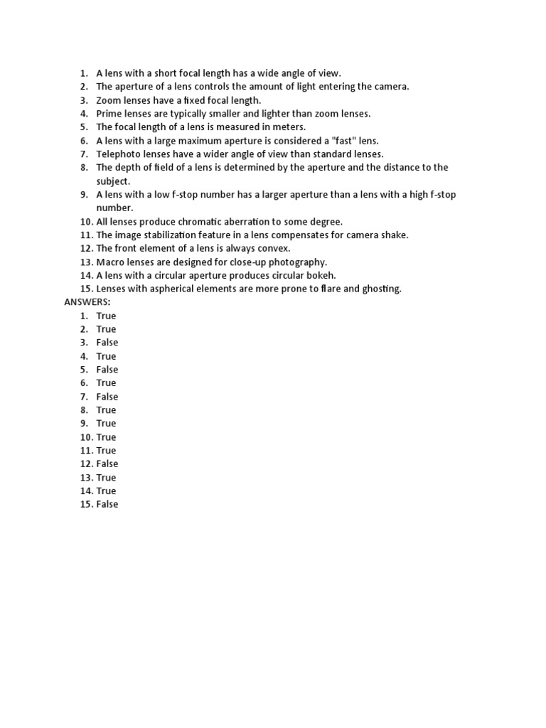 Lens Questions PDF