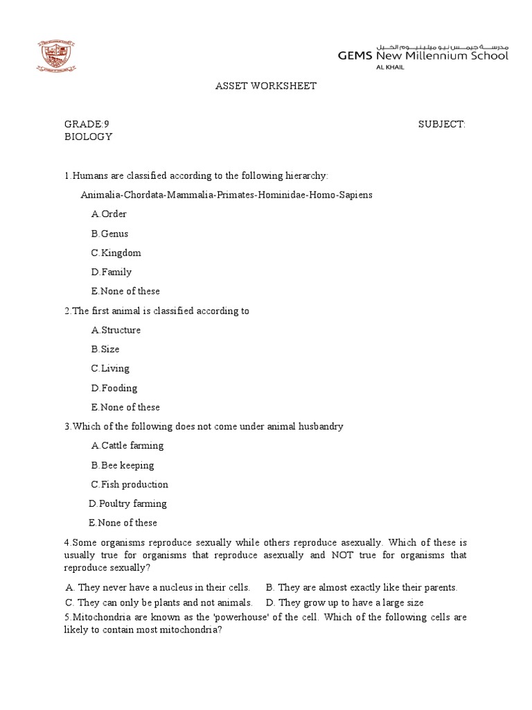 Asset Worksheet | PDF | Reproduction | Plants