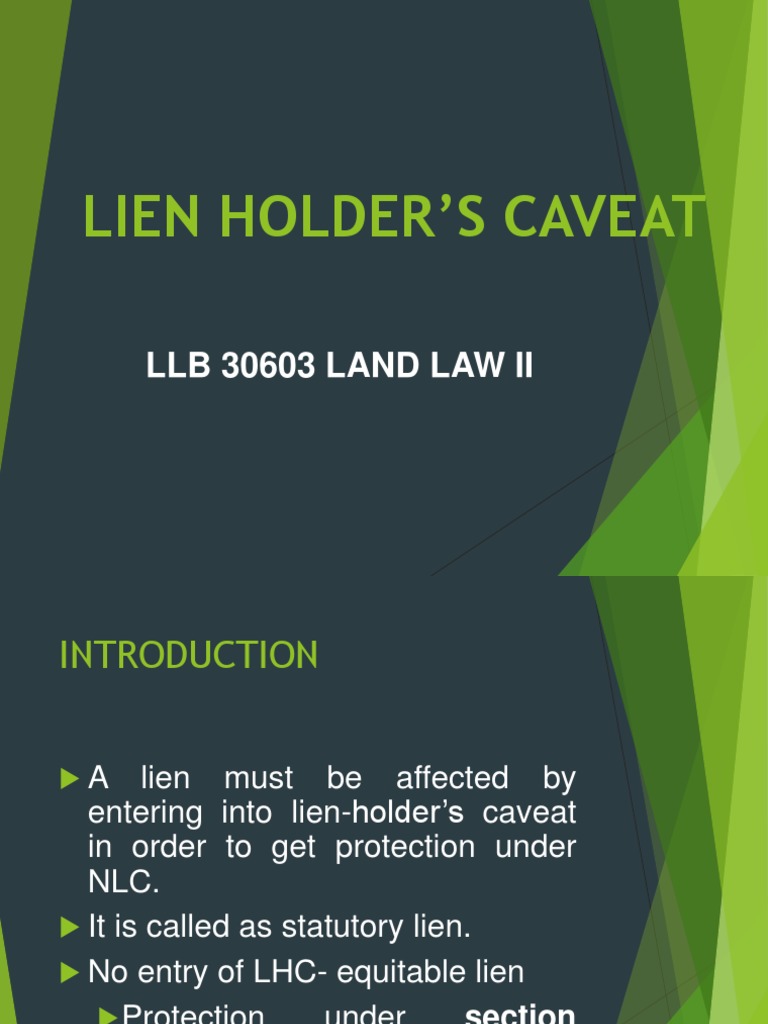 Lien Holders Caveat PDF Loans Lien