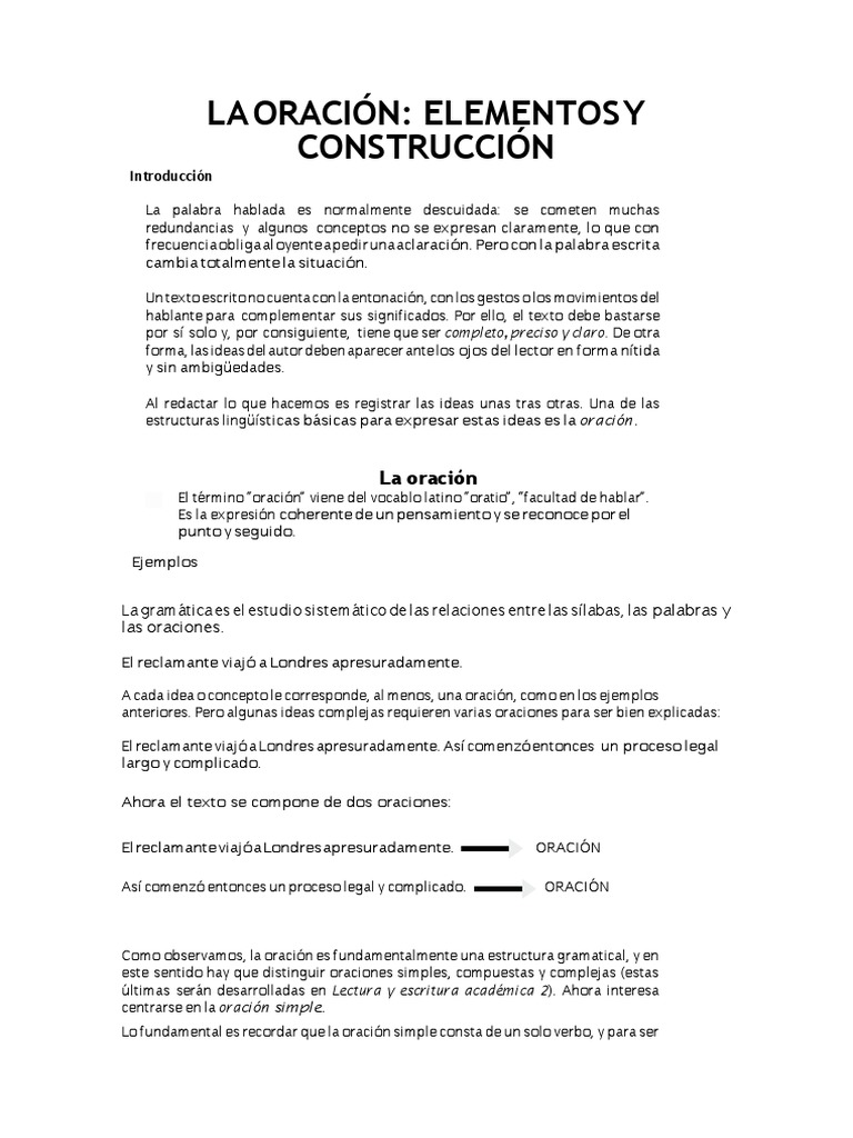 Estructura y Elementos de la Oración | PDF | Oración (Lingüística ...
