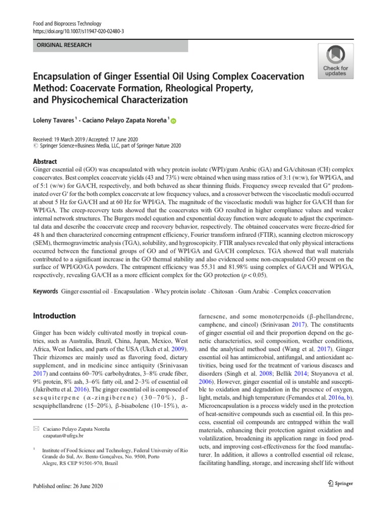 2020 encapsulation of ginger essential oil using complex coacervation