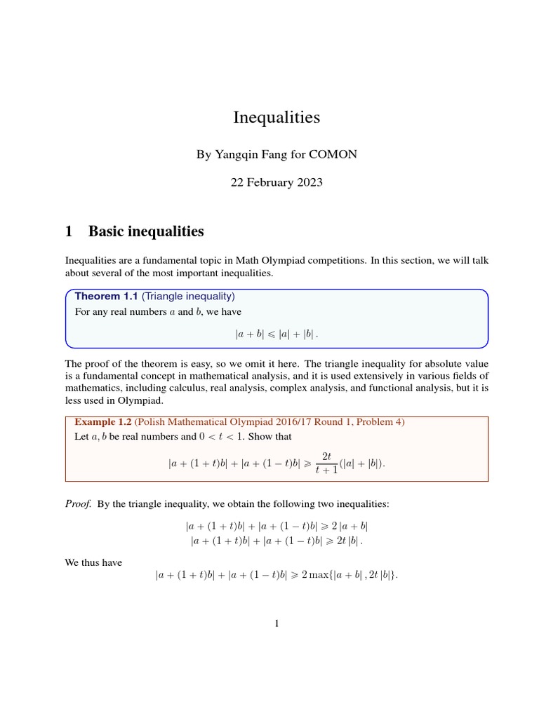 Comon Olympiad Inequalities Pdf Maxima And Minima Mathematical