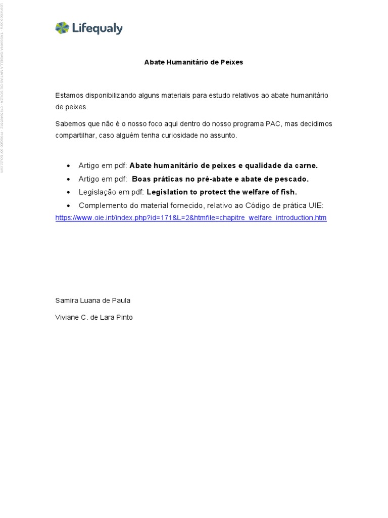 Abate Humanitario Peixes Introducao PDF