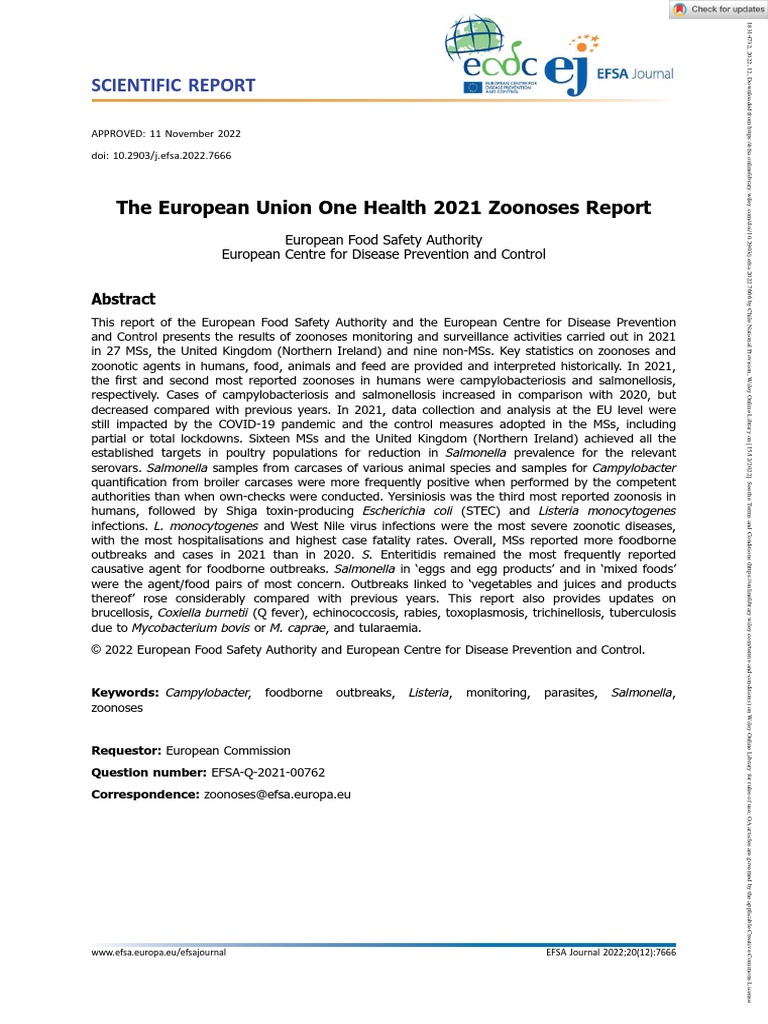 EFSA Journal 2022 The European Union One Health 2021 Zoonoses 