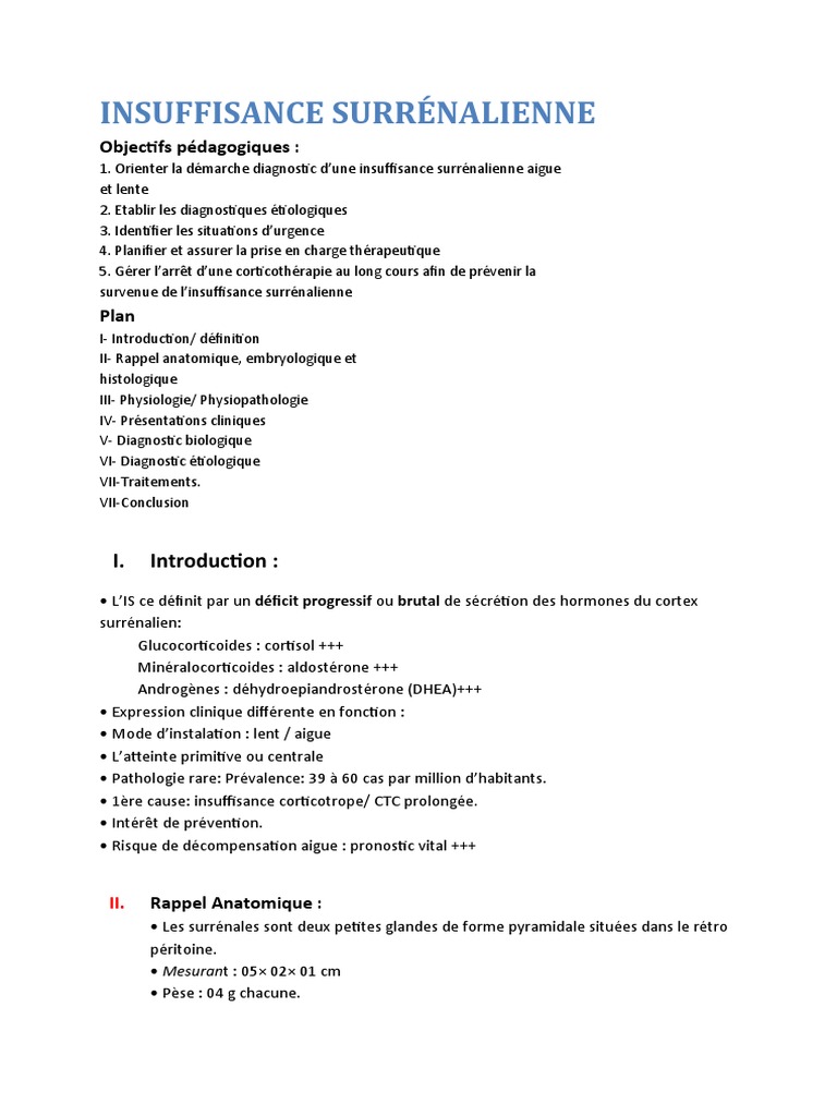 Insuffisance surrénalienne diagnostic et traitement PDF Glande — free download