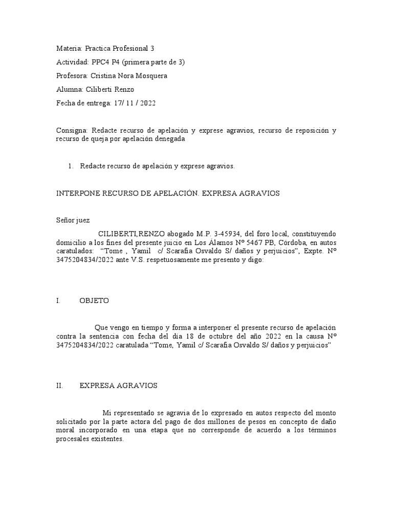 PPC4 P4 Primera Parte Practica 3 | PDF | Apelación | Sentencia (ley)