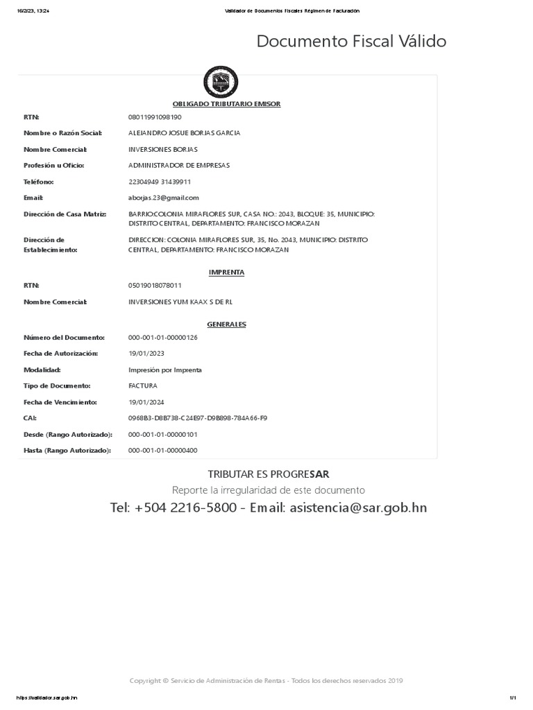 Validador de Documentos Fiscales Régimen de Facturación | PDF