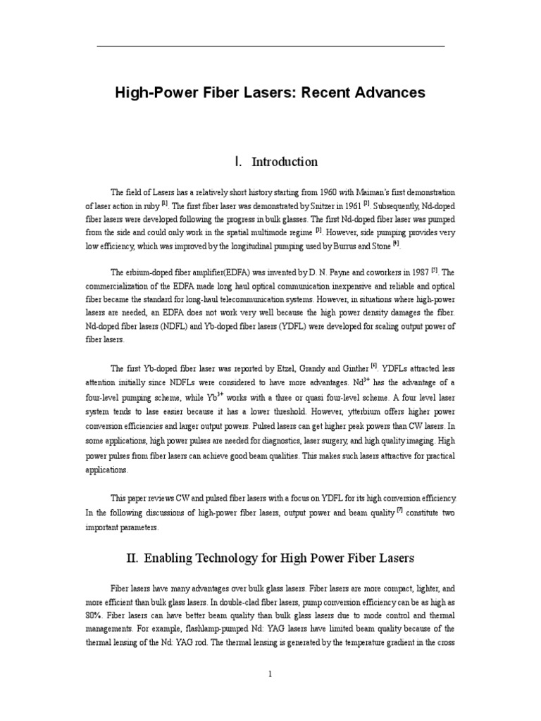 High-Power Fiber Laser Advances | PDF | Laser | Optical Fiber