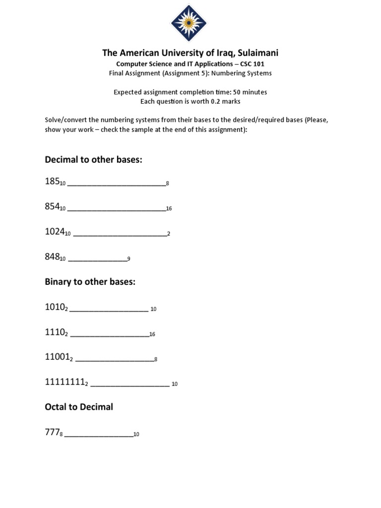 Numbering Systems Conversion Assignment | PDF