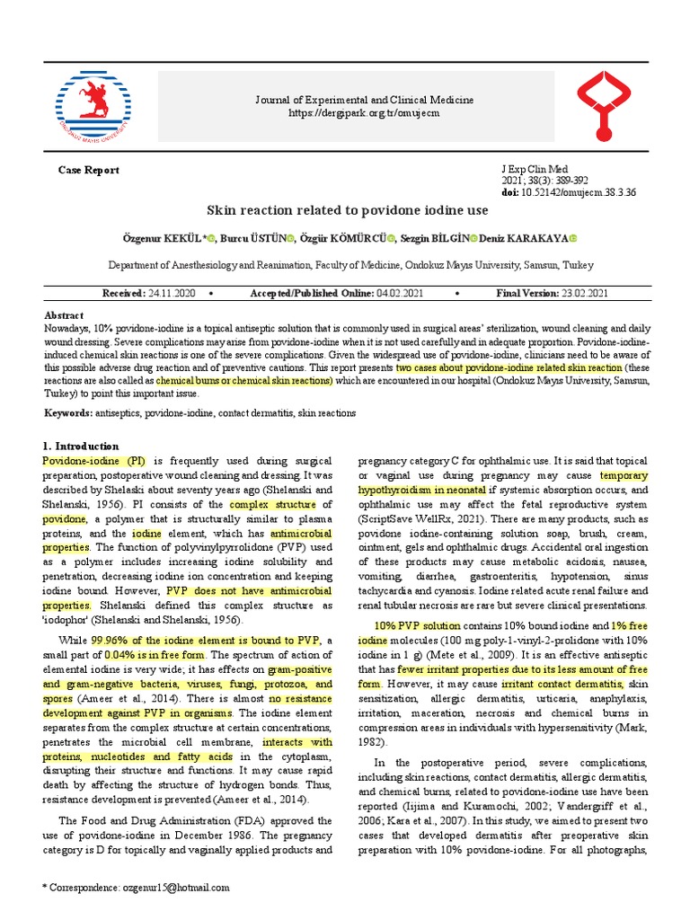 Povidone-Iodine Induced Skin Reactions | PDF | Surgery | Clinical Medicine