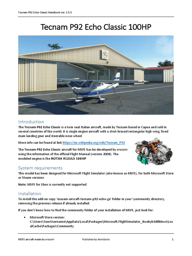 Tecnam P92 Echo Classic Handbook | PDF | Cockpit | Aircraft