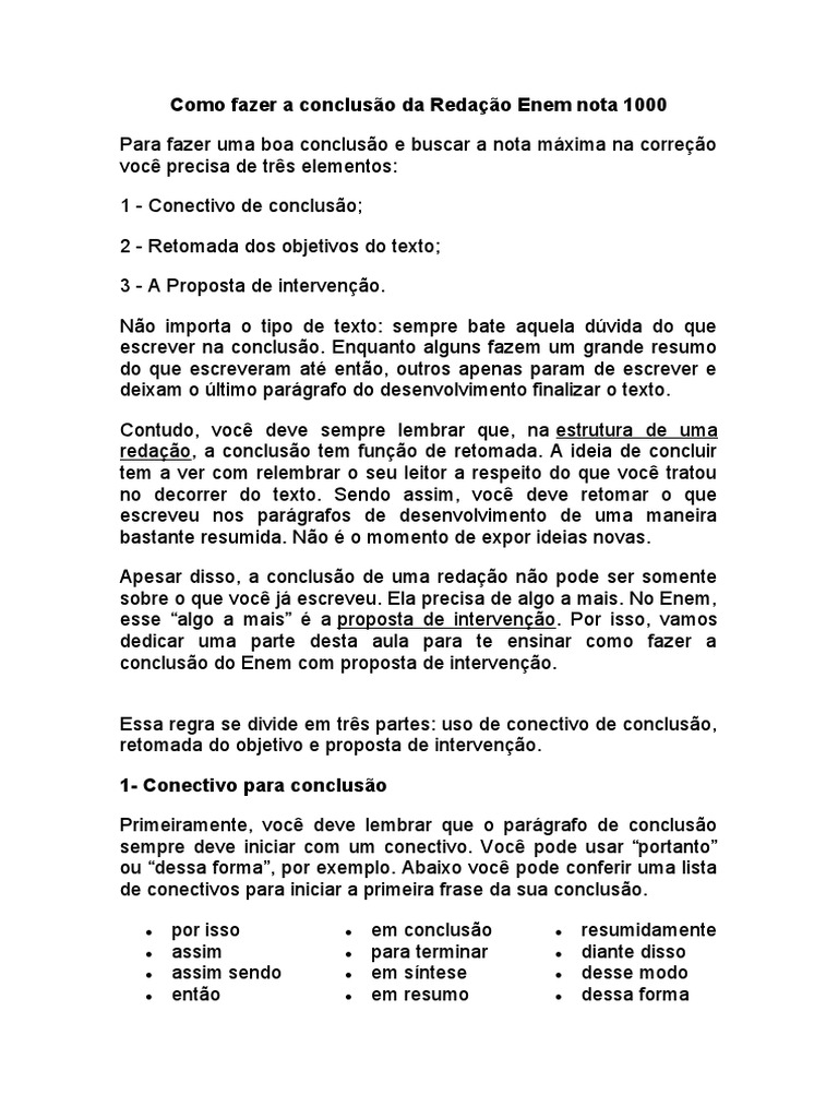 Como Fazer A Conclusão Da Redação Enem | PDF